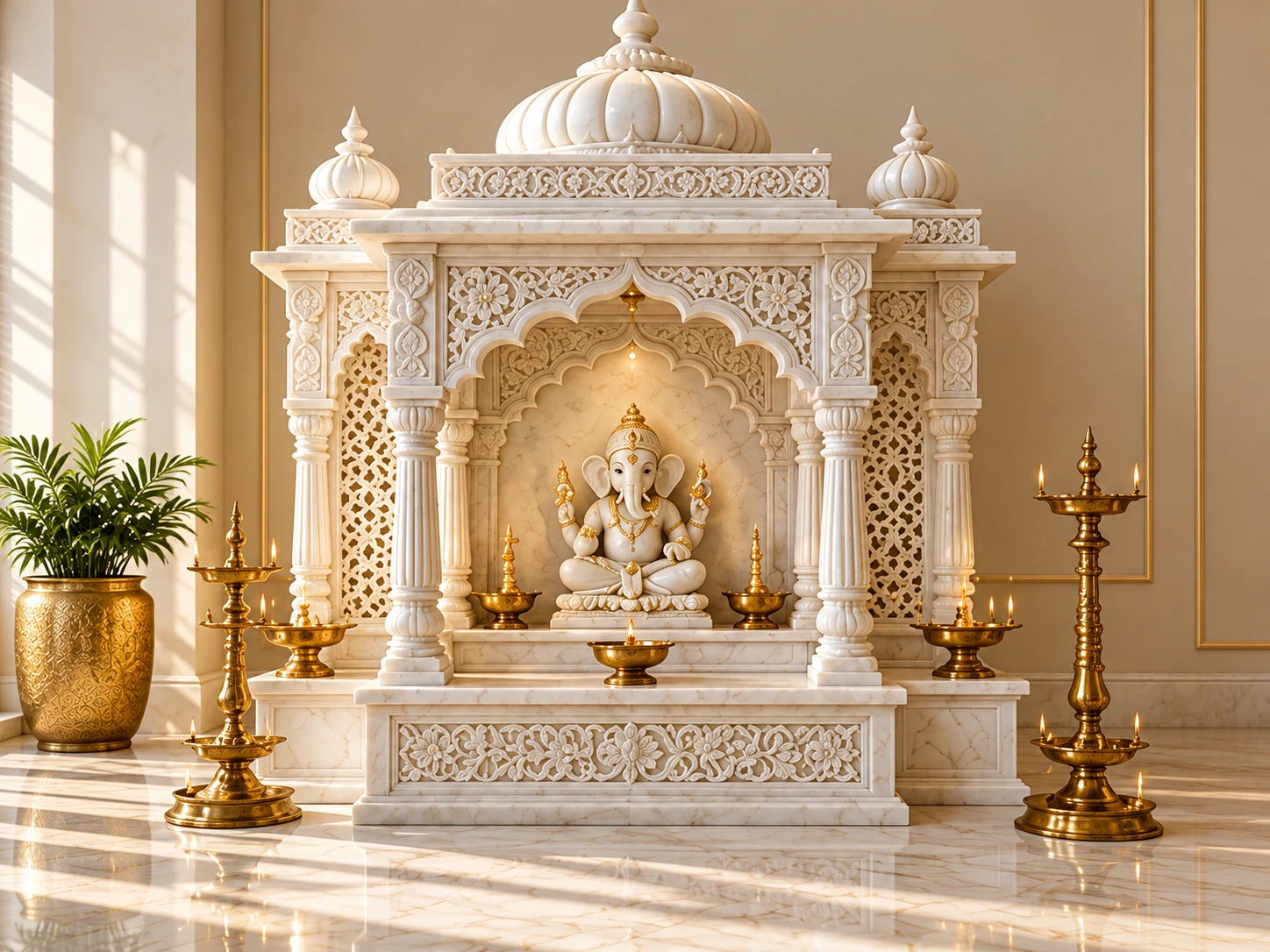 Illustrative carved marble home temple
